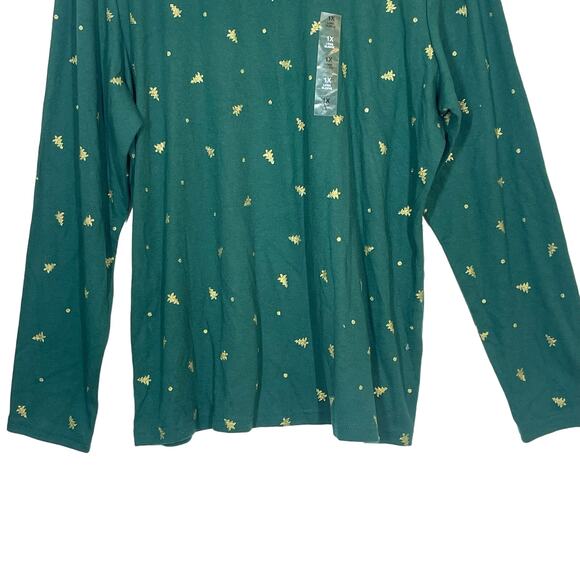 NEW Karen Scott Top Women's Green Gold Tree Print Mock Neck Plus Size 1X - Picture 5 of 8